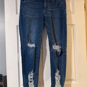 American Eagle Outfitters Dark Blue Distressed Skinny Jeans